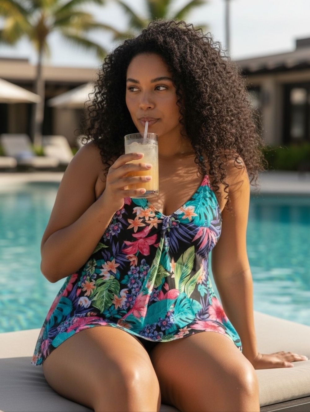 Swimsuits For All Draped Mesh Racerback Tankini Top Size 22 Flowy Longer Length